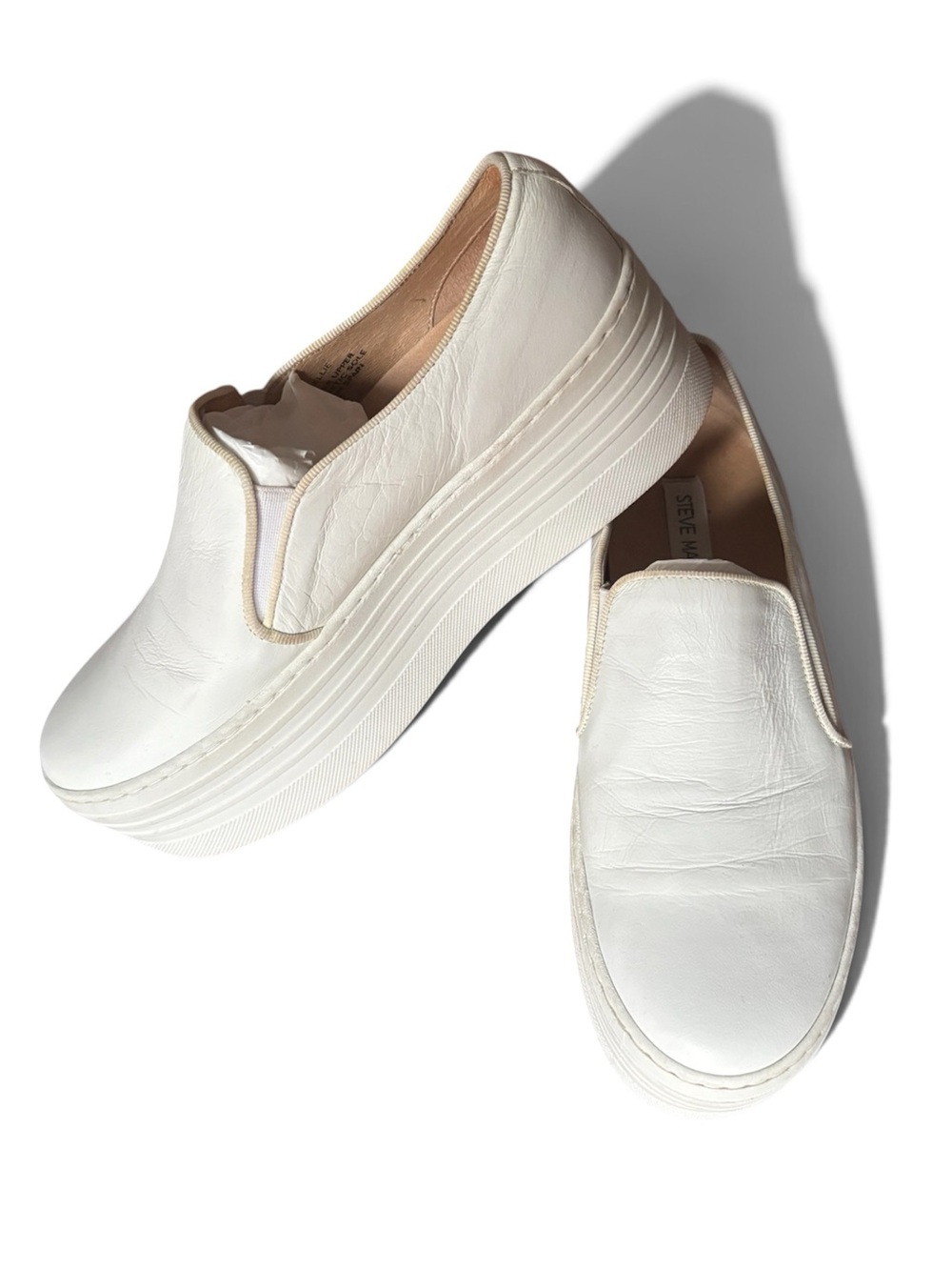 Steve Madden Bellie White Leather Y2K Platform Slip-On Sneakers | Size 6